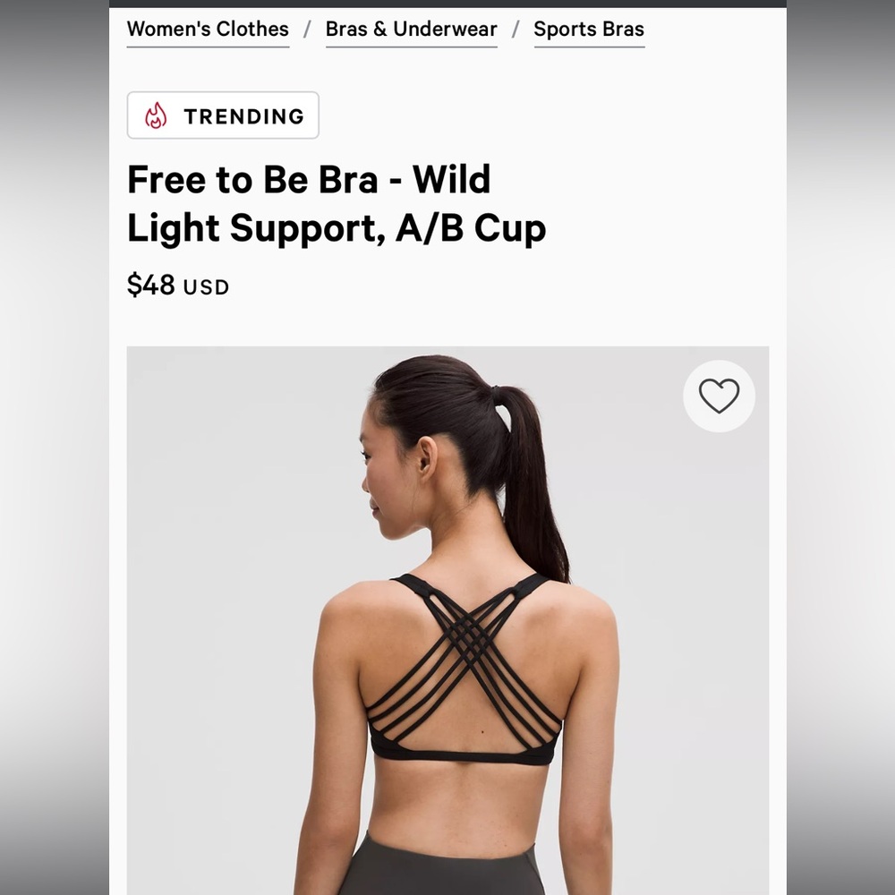 Lululemon free to be bra black 6